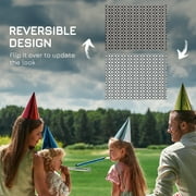 Outsunny Reversible Outdoor Rug, 9' x 12' Waterproof Plastic Straw Floor Mat, Portable RV Camping Carpet with Carry Bag, Large Floor Mat for Backyard, Deck, Picnic, Beach, Black \u0026 White Clover,